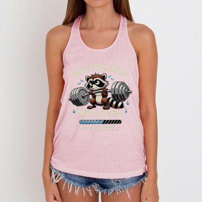 Installing Muscles Gym Workout Fitness Weightlifting Raccoon Women's Knotted Racerback Tank