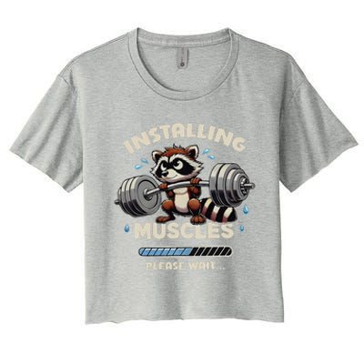 Installing Muscles Gym Workout Fitness Weightlifting Raccoon Women's Crop Top Tee