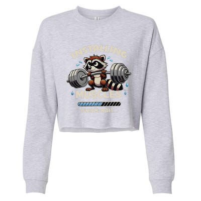 Installing Muscles Gym Workout Fitness Weightlifting Raccoon Cropped Pullover Crew