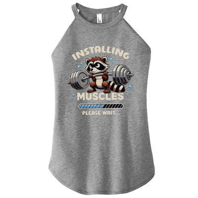 Installing Muscles Gym Workout Fitness Weightlifting Raccoon Women’s Perfect Tri Rocker Tank