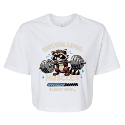 Installing Muscles Gym Workout Fitness Weightlifting Raccoon Bella+Canvas Jersey Crop Tee