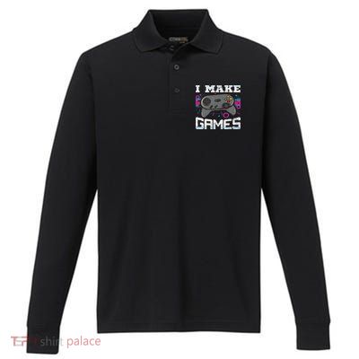 I Make Games For Video Game Designer Performance Long Sleeve Polo
