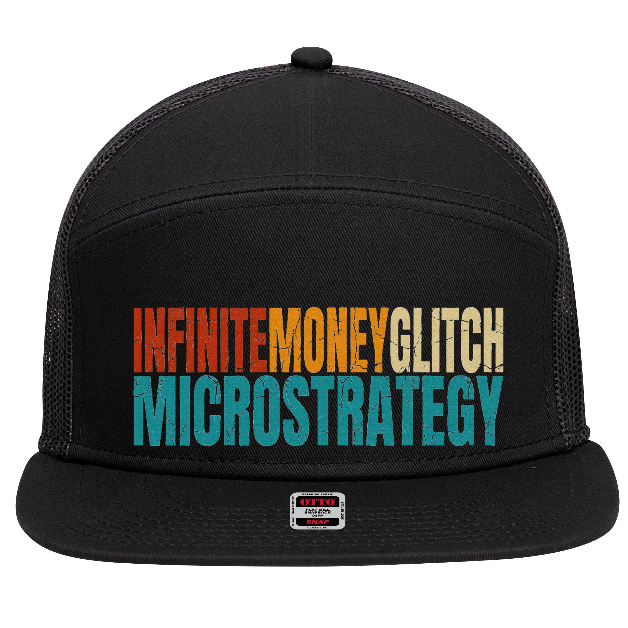 Infinite Money Glitch Microstrategy Bitcoin 7 Panel Mesh Trucker Snapback Hat