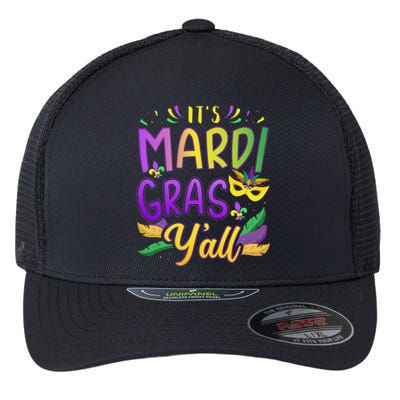 ItS Mardi Gras YAll With Mask And Fleur De Lis Flexfit Unipanel Trucker Cap