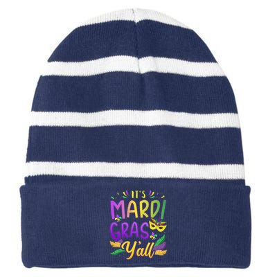 ItS Mardi Gras YAll With Mask And Fleur De Lis Striped Beanie with Solid Band