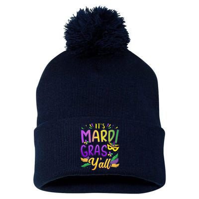 ItS Mardi Gras YAll With Mask And Fleur De Lis Pom Pom 12in Knit Beanie