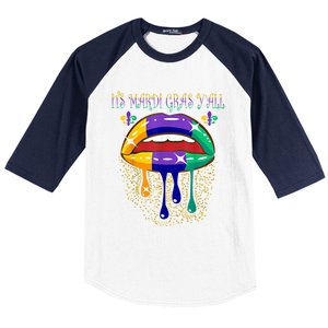 Its Mardi Gras Yall Lips Carnival Parade Masquerade Party Cute Gift Baseball Sleeve Shirt