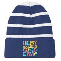 In My Golden Birthday Era Women Retro Groovy Birthday Striped Beanie with Solid Band