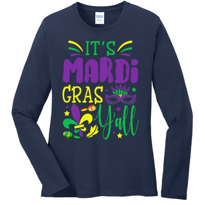 Its Mardi Gras Yall T Mardi Gras Party Mask Costume Ladies Long Sleeve Shirt