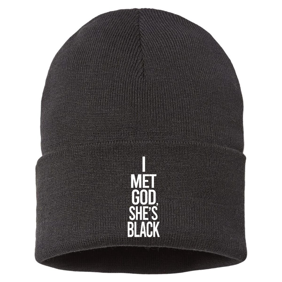 I Met God Shes Black Sustainable Knit Beanie
