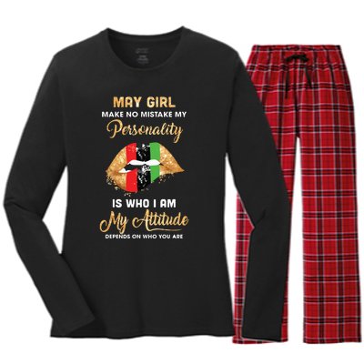 Im May Girl Sexy Lip Black Women Gemini Birthday Gift Women's Long Sleeve Flannel Pajama Set 