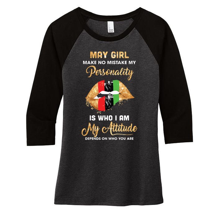 Im May Girl Sexy Lip Black Women Gemini Birthday Gift Women's Tri-Blend 3/4-Sleeve Raglan Shirt