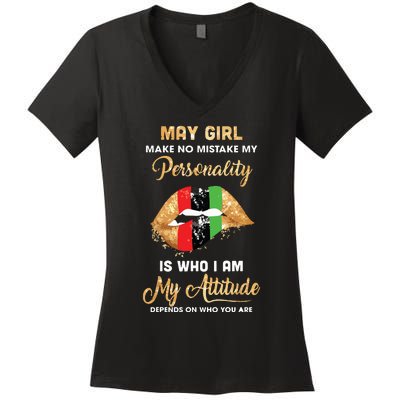 Im May Girl Sexy Lip Black Women Gemini Birthday Gift Women's V-Neck T-Shirt