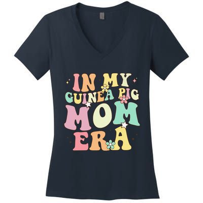 In My Guinea Pig Mom Era Funny Groovy Guinea Pig Mothers Day Women's V-Neck T-Shirt