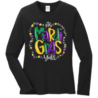 Its Mardi Gras Yall Mardi Gras Party Mask Costume Ladies Long Sleeve Shirt