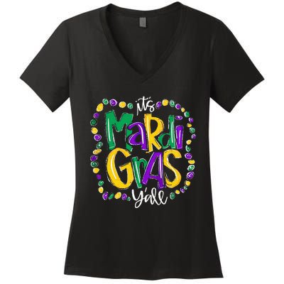 Its Mardi Gras Yall Mardi Gras Party Mask Costume Women's V-Neck T-Shirt