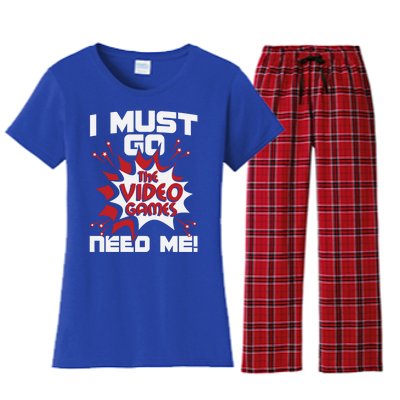 I Must Go The Video Games Need Me Gamer Retro Gaming Funny Gift Women's Flannel Pajama Set