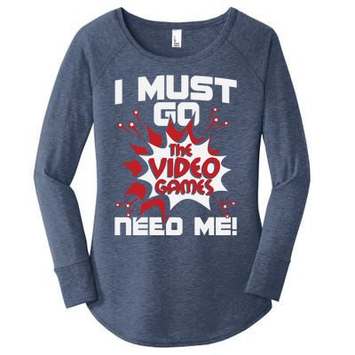 I Must Go The Video Games Need Me Gamer Retro Gaming Funny Gift Women's Perfect Tri Tunic Long Sleeve Shirt