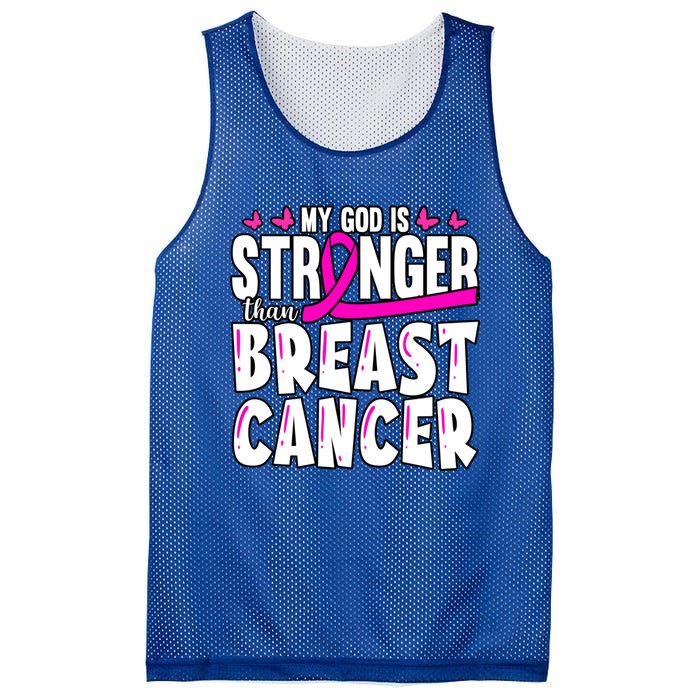 Inspirational My God Is Stronger Than Breast Cancer Fighter Meaningful Gift Mesh Reversible Basketball Jersey Tank