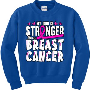 Inspirational My God Is Stronger Than Breast Cancer Fighter Meaningful Gift Kids Sweatshirt