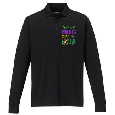 Its Mardi Gras Yall Mardi Gras Party Mask Costume Performance Long Sleeve Polo