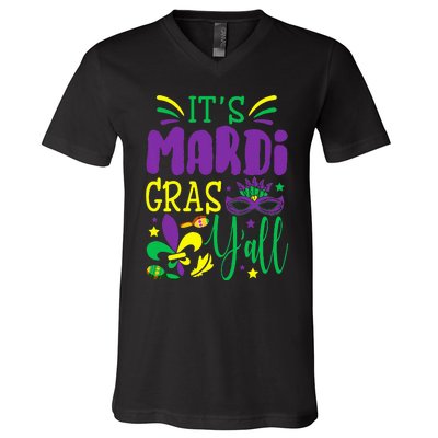 Its Mardi Gras Yall Mardi Gras Party Mask Costume V-Neck T-Shirt