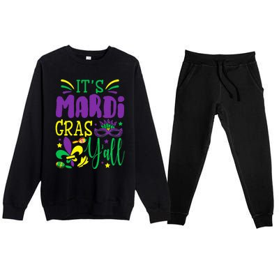 Its Mardi Gras Yall Mardi Gras Party Mask Costume Premium Crewneck Sweatsuit Set