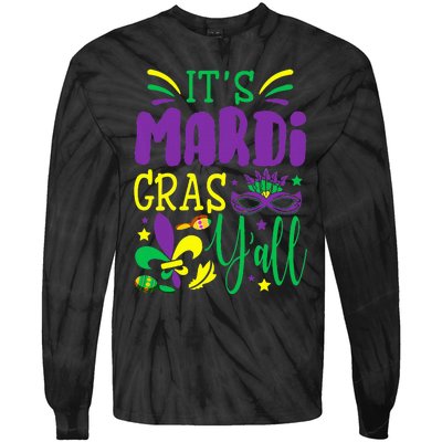 Its Mardi Gras Yall Mardi Gras Party Mask Costume Tie-Dye Long Sleeve Shirt