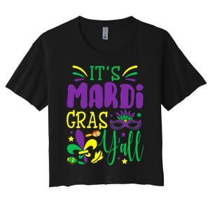 Its Mardi Gras Yall Mardi Gras Party Mask Costume Women's Crop Top Tee