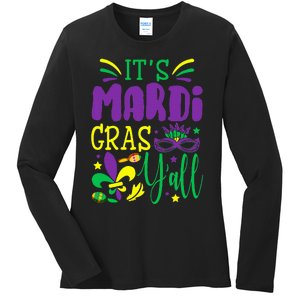 Its Mardi Gras Yall Mardi Gras Party Mask Costume Ladies Long Sleeve Shirt