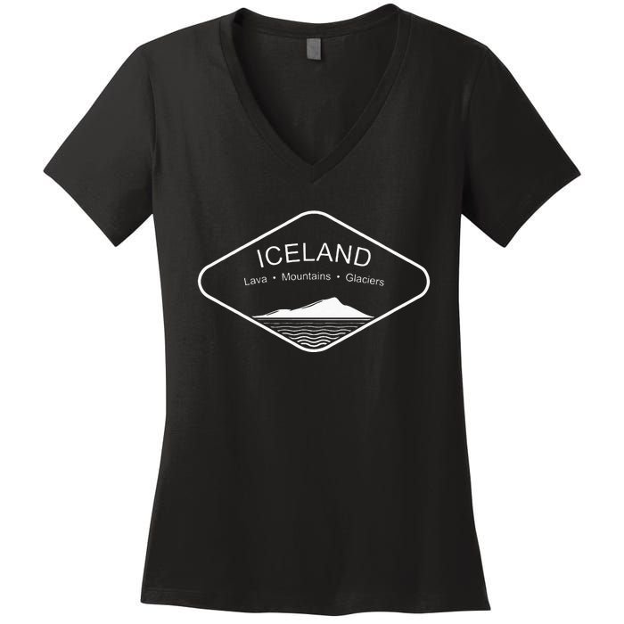 Iceland Mountains Gift Reykjavik Souvenir Volcano Europe Women's V-Neck T-Shirt