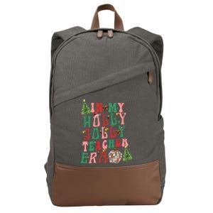 In My Holly Christmas Jolly Teacher Era Vibes Funny Gift Cotton Canvas Backpack