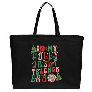 In My Holly Christmas Jolly Teacher Era Vibes Funny Gift Cotton Canvas Jumbo Tote