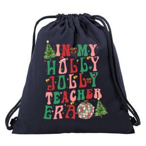 In My Holly Christmas Jolly Teacher Era Vibes Funny Gift Drawstring Bag