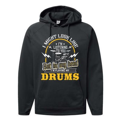 In My Head I'm Playing My Drums Drummer Percussionist Performance Fleece Hoodie