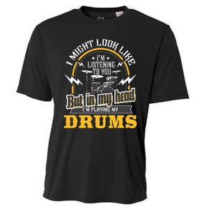 In My Head I'm Playing My Drums Drummer Percussionist Cooling Performance Crew T-Shirt