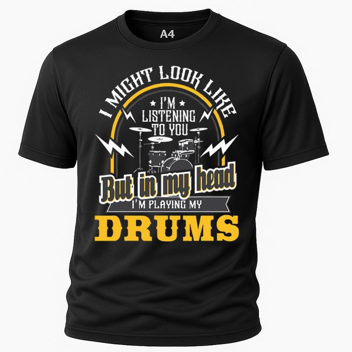 In My Head I'm Playing My Drums Drummer Percussionist Cooling Performance Crew T-Shirt