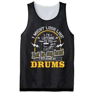 In My Head I'm Playing My Drums Drummer Percussionist Mesh Reversible Basketball Jersey Tank