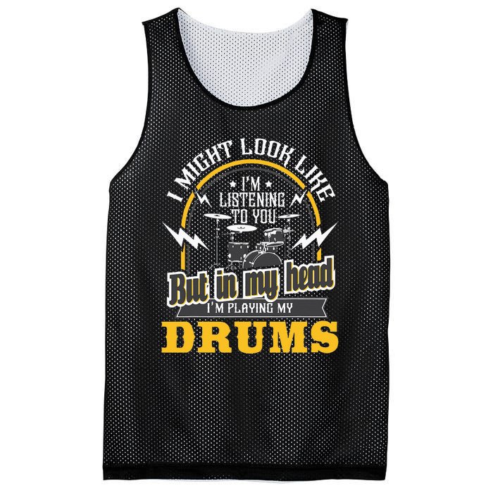 In My Head I'm Playing My Drums Drummer Percussionist Mesh Reversible Basketball Jersey Tank