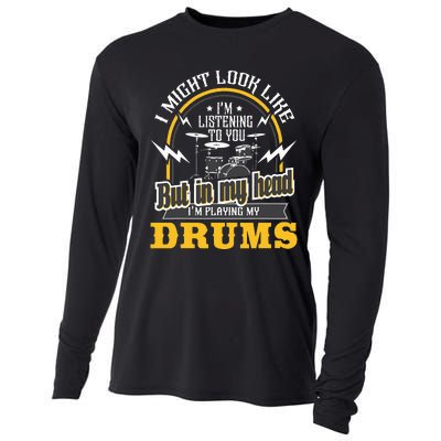 In My Head I'm Playing My Drums Drummer Percussionist Cooling Performance Long Sleeve Crew