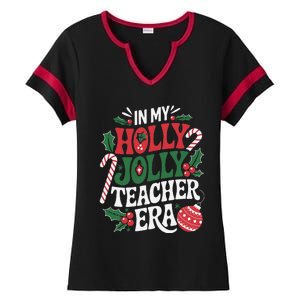 In My Holly Xmas Jolly Teacher Era Christmas Spirit Holiday Ladies Halftime Notch Neck Tee