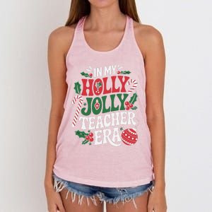 In My Holly Xmas Jolly Teacher Era Christmas Spirit Holiday Women's Knotted Racerback Tank