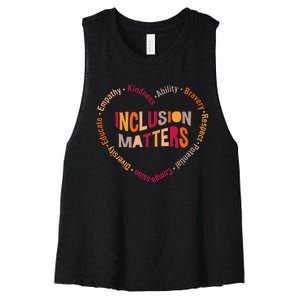 Inclusion Matters Heart Autism Awareness Special Education Women's Racerback Cropped Tank