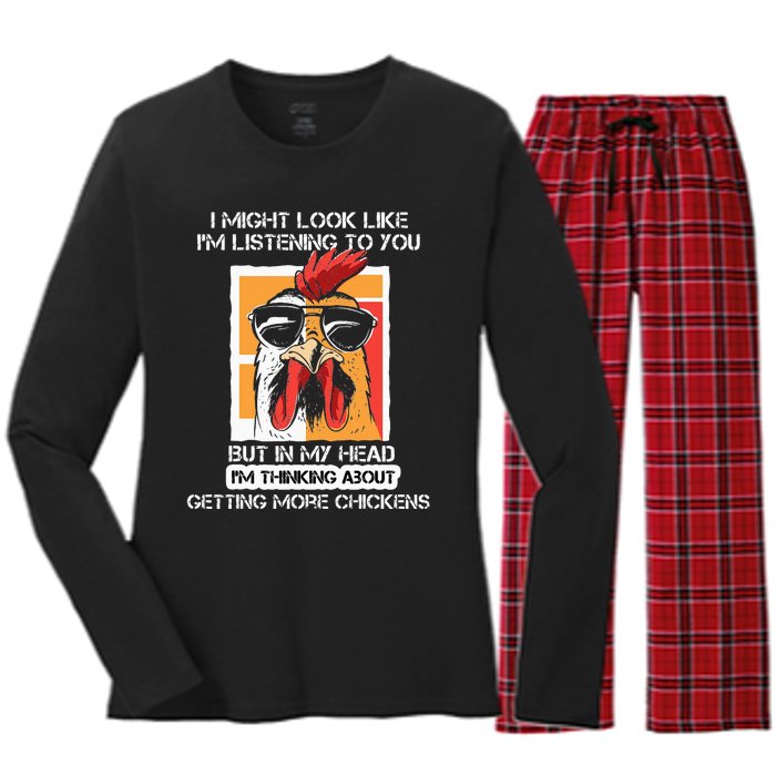 In My Head Im Thinking About Getting More Chickens Farmer Women's Long Sleeve Flannel Pajama Set 