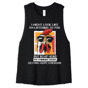 In My Head Im Thinking About Getting More Chickens Farmer Women's Racerback Cropped Tank