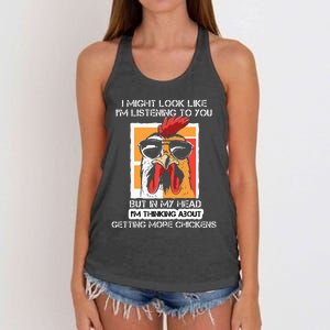 In My Head Im Thinking About Getting More Chickens Farmer Women's Knotted Racerback Tank