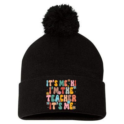 It's Me Hi I'm The Teacher Its Me  Back To School Pom Pom 12in Knit Beanie