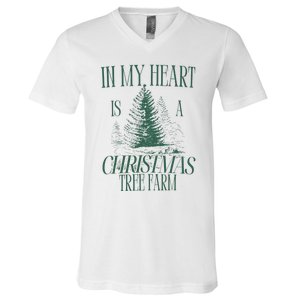 In My Heart Is A Christmas Tree Farm Xmas Holiday V-Neck T-Shirt