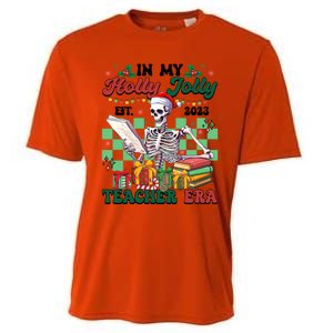 In My Holly X Jolly Teacher Era Funny Skeleton Xmas Holiday Gift Cooling Performance Crew T-Shirt