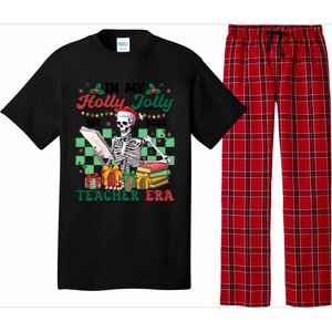 In My Holly X Jolly Teacher Era Funny Skeleton Xmas Holiday Gift Pajama Set